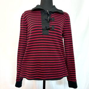 Vintage Lauren Ralph Lauren Stripe Toggle Sweater Shirt Women’s L 100% Cotton